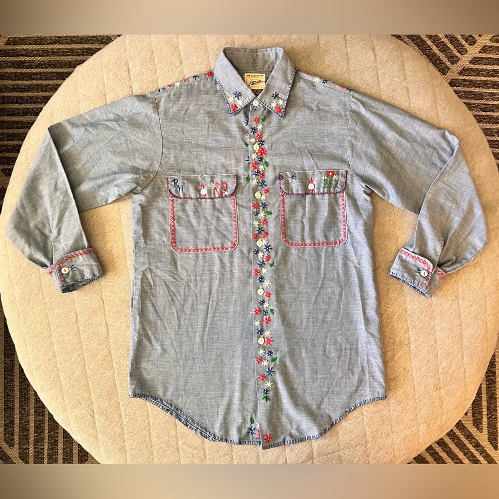 VINTAGE 70s Medium Big Mac Penn Prest JC Penny Hand Embroidered Throughout